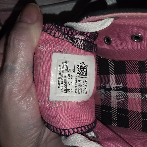 Converse Women's Sneakers in Black and Pink Plaid - Picture 6 of 7